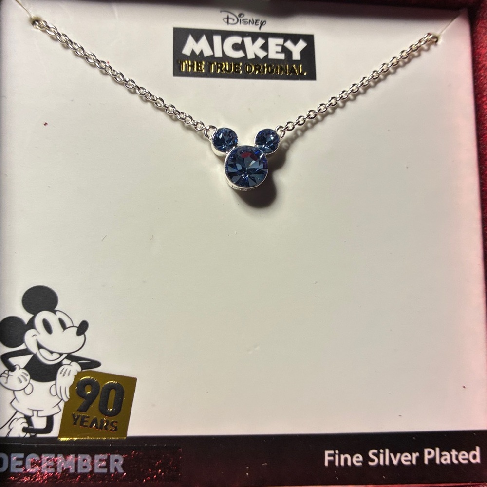 NIB Disney Mickey Silver Necklace with Blue Gems